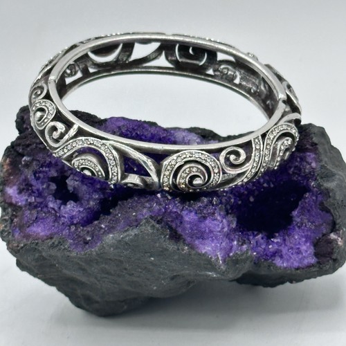 Brighton Anahita Silver Plated Hinged Bangle Bracelet Crystals Magnetic 7.5”