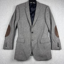 J.Crew Ludlow Blazer Mens 40L Gray Herringbone Wool Elbow Patch Sport Coat