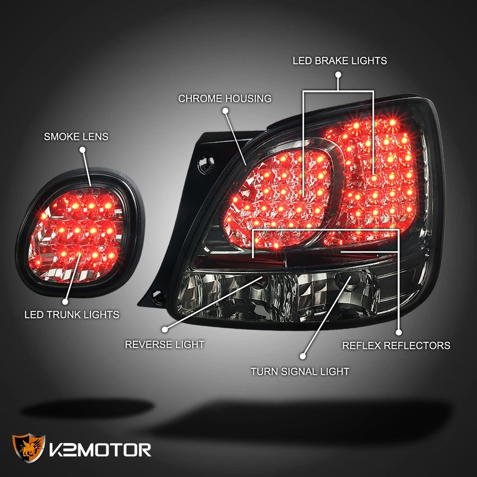 Smoke Fits 1998-2005 Lexus GS300 GS400 GS430 LED Tail Lights+Trunk Lamps Pair Foto 3 de 4