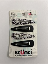 Scunci 4pc Salon Hair Clips Black Animal Print Barrettes Accents 2.5 inch