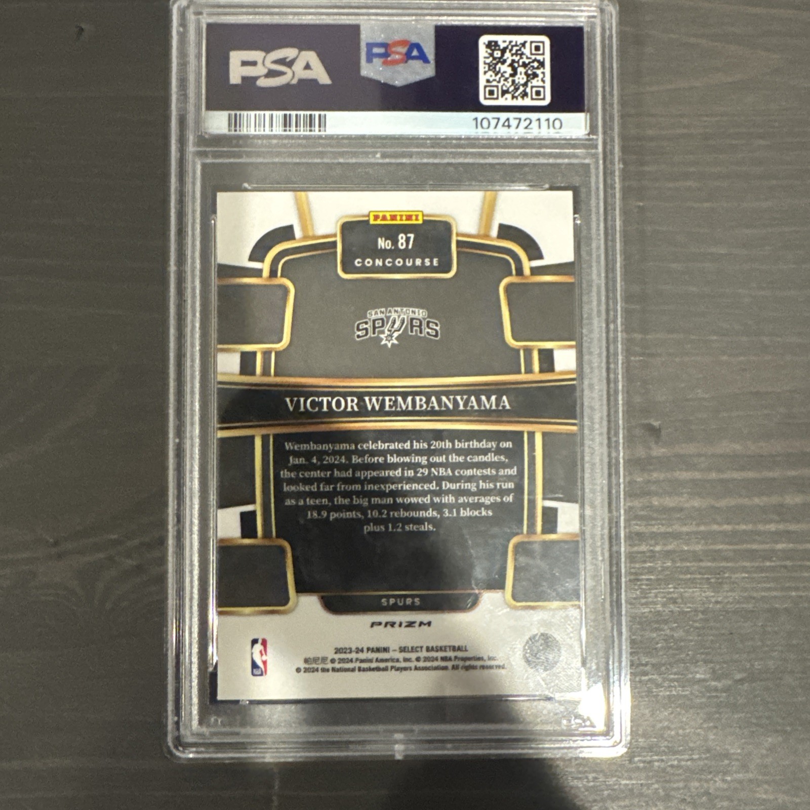 💎💎💎23-24 Panini Select Victor Wembanyama Blue Prizm Holo Rookie #87 PSA 10 🔥 view 2