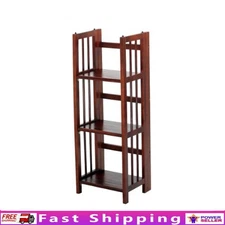 3-Shelf Folding Bookcase Storage Solid Oak Portable Home Office Organizer New