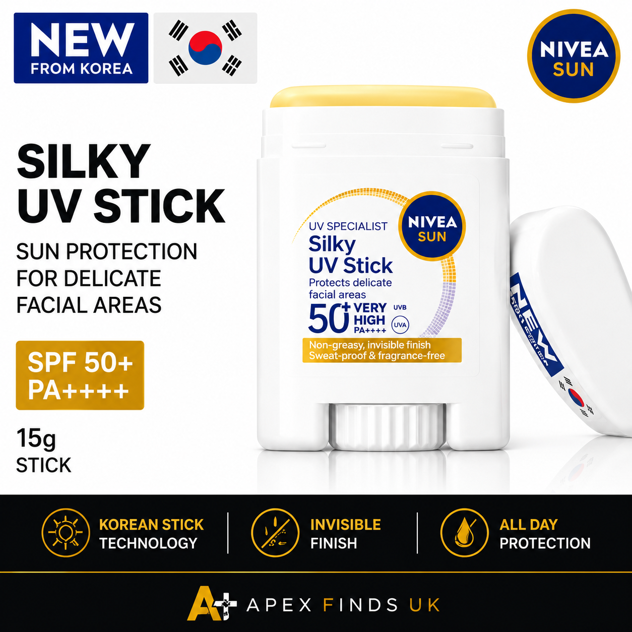 NIVEA SUN Silky UV Stick SPF50+ PA++++ 15g Korean Sunscreen Waterproof