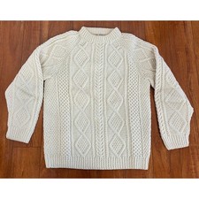 VTG Aran Hand Knit K.A.M. Irish Wool fisherman cableknit crewneck sweater, 40