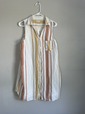 THREAD And SUPPLY Striped Sleeveless Button Up Dress Sz L Collared Shirt Dress