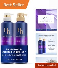 Biotin-Infused Purple Shampoo and Conditioner Set for Grey Hair, Anti-Brassin...