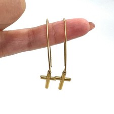 Elegant 14K yellow gold cross earrings, simple and refined design.