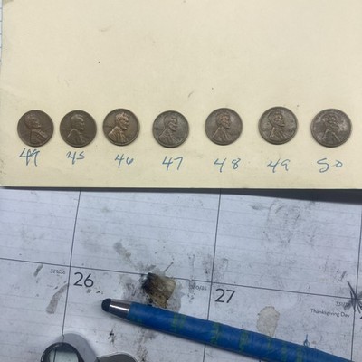1944,45,46,48,49,50 Lincoln Wheat Cents (XF, Attractive Lot of 6)
