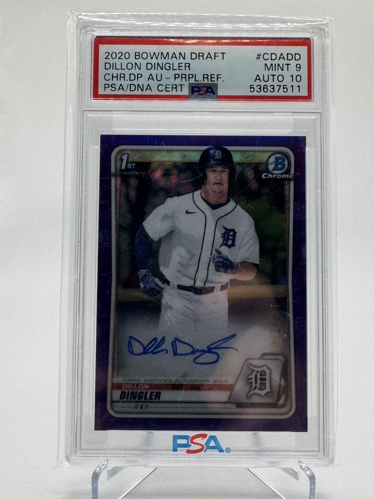 2020 Bowman Draft Dillon Dingler 1st Bowman Chrome Purple Auto /250 Tigers DESC