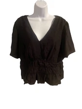 TIME AND TRU FLUTTER SLEEVE PEPLUM BLACK TOP SIZE XL (16-18) NWT FREE SHIPPING