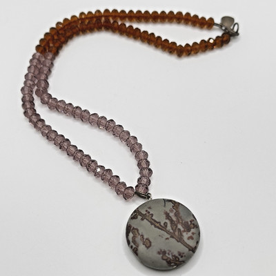 Artisan Necklace Jasper Pendant Faceted Golden & Purple Crystal Bead 925 16'' JML
