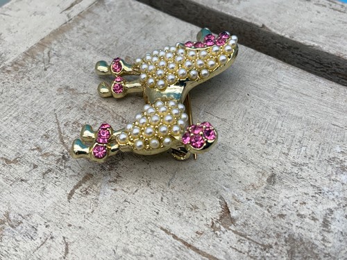 Vintage Faux Pearl/Rhinestone Poodle Brooch 1.5" - Picture 5 of 5