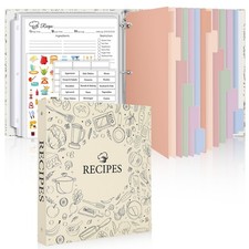 Recipe Binder 8.5x11 In 3 Ring 1 In Round Rings Plastic Sleeves 60 Cards