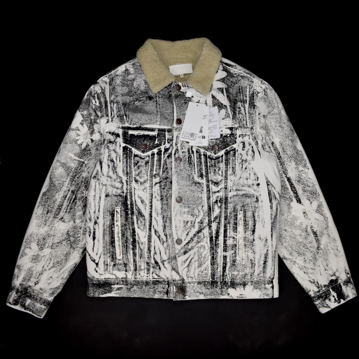 NWT $1200 Maison Margiela MM6 White Painted Denim Trucker Jacket