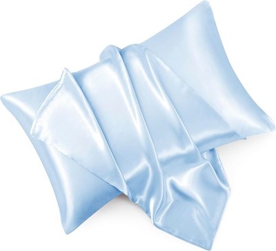 Light Blue Satin Pillowcase Standard Set of 2 with Envelope Closure，Light Blue