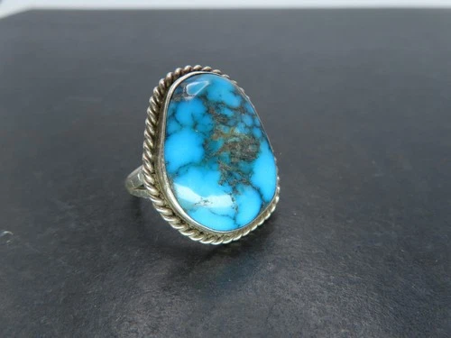 Vintage Sterling Silver & Turquoise Ring, Unsigned, Size 8.75, 7.3g