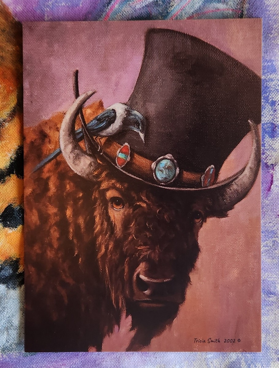 PRINT from original~BISON~BUFFALO ~Magpie~~Whimsical~Bird~Tophat~Navajo  Jewelry