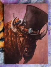 PRINT from original~BISON~BUFFALO ~Magpie~~Whimsical~Bird~Tophat~Navajo Jewelry 