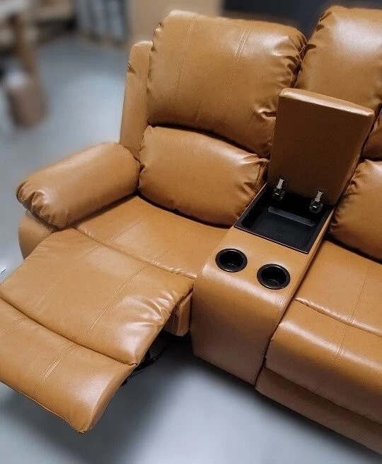 宽皮革躺椅双人沙发带储物和杯架 — 第 4/4 张图片