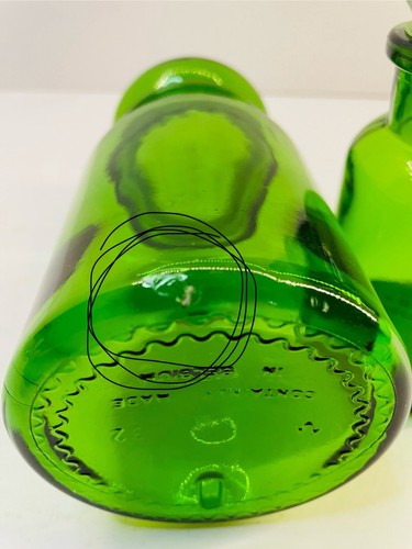 Vintage Belgium Green Glass Canisters Apothecary Jar Bubble Top Set 2 As Is Read - Picture 7 of 7