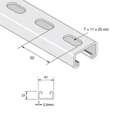 Unistrut 41 x 21mm Heavy Duty Slotted Channel 3mtr Length (P3300T) 2.5mm Thick