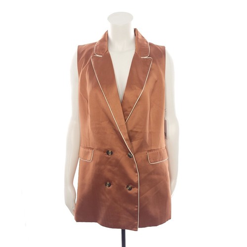 Blazer Jason Wu sin mangas bronce cobre satinado para mujer L - Imagen 1 de 15