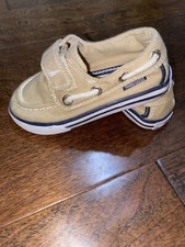 Boys 8 Nautica Boat Shoes Tan Blue White Cute Summer Shoes Slip On Strap