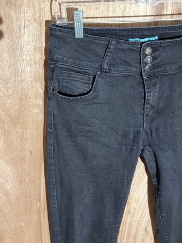 wax jeans womens size 13 skinny stretch distressed mid rise denim black - Picture 2 of 11