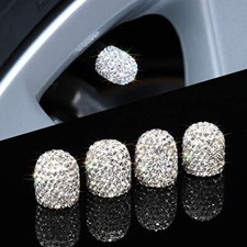 4 Pack Valve Stem Caps Universal Bling Car Accessories Crystal Tire Caps Silver