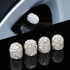 4 Pack Valve Stem Caps Universal Bling Car Accessories Crystal Tire Caps Silver