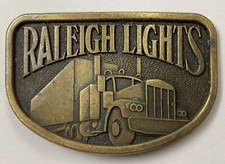 Vintage 1970s Raleigh Lights Brass Tone Belt Buckle Cigarette Advertising