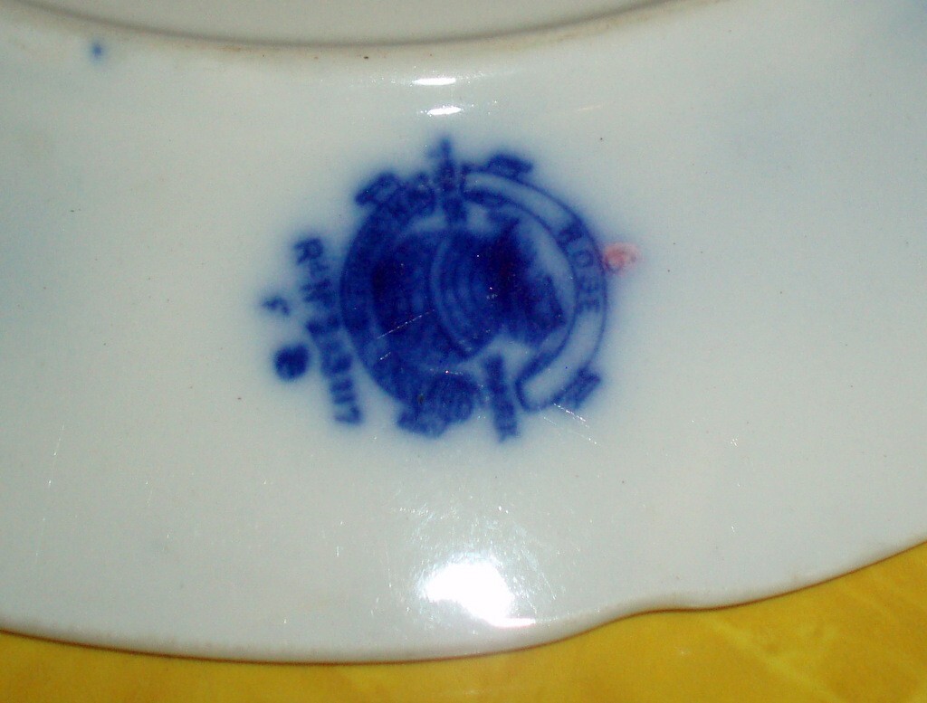 ANTIQUE FLOW BLUE PORCELAIN POTTERY PLATE COBALT BRITISH ENGLAND PRIMITIVE