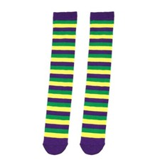 Multicolored Striped Over Calf Long Socks Unisex Mardi Gras Knee High Stockings