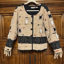 Western Jacket Blazer Women s L Fringe Embroidered Embellished Aztec Cowgirl VTG