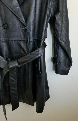 Colebrook Coat Black Leather Collared Double Breasted Belt Pockets Lined Size M - Picture 7 of 11