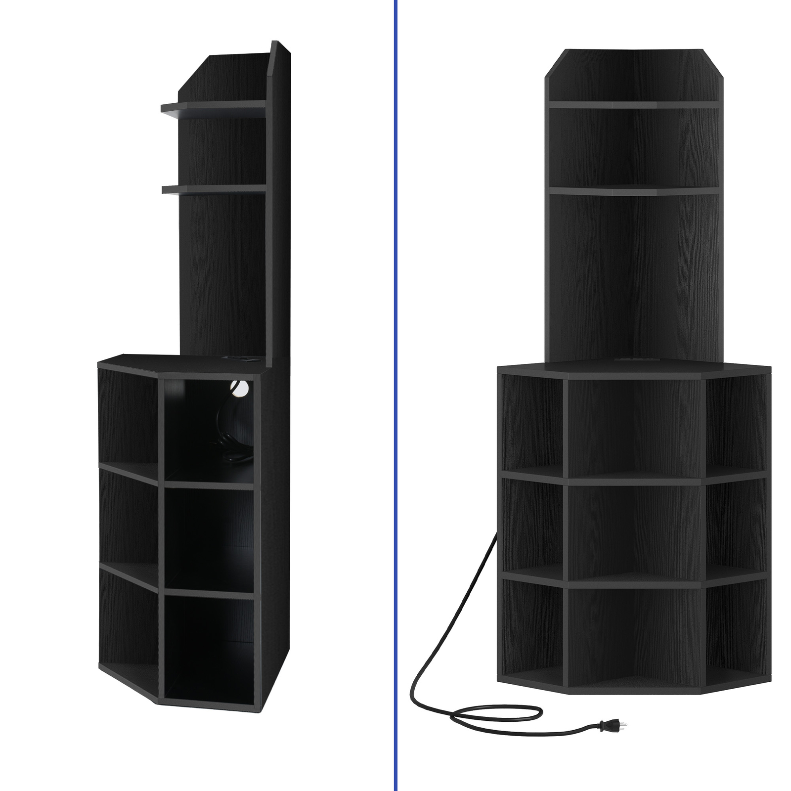 6 Tier Corner Bookshelf Bookcase Wooden Rack Storage Display Office USB Ports