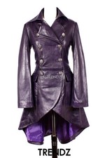 Ladies Leather Flare Coat Envy Purple Gothic Style Real Leather Trenchcoat 3492