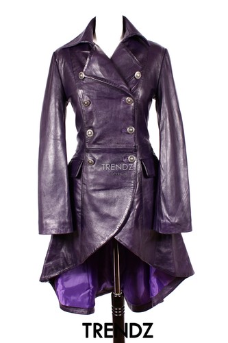 Ladies Leather Flare Coat ENVY Purple 
