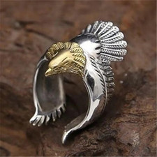 Two-Tone Silver & Gold Adjustable Eagle Ring