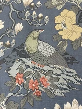 RockBird Signature GP & J Baker Fabric Floral/Bird Print Grey/Blue BTY