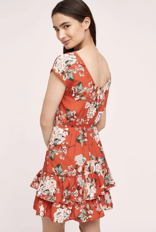 NWT ANTHROPOLOGIE ORIANA RUFFLED HEM DRESS by CYNTHIA VINCENT XL ORANGE - Image 2 of 4