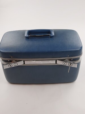 Vintage Samsonite Train Case Luggage Light Blue With Key Tray Box