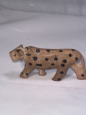 Vintage Hand Carved Wooden Hand Painted African Spotted Leopard  Jaguar 3 Inch