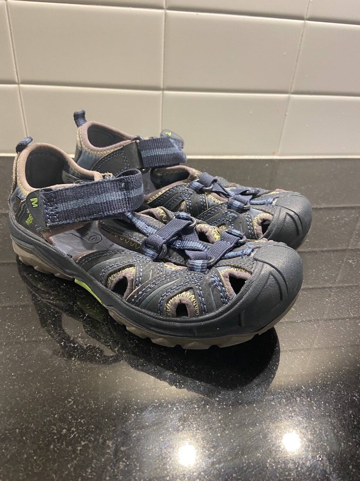 Scarpe sandali da trekking Merrell ragazzo taglia 13 idro pelle verde navy impugnatura a scelta