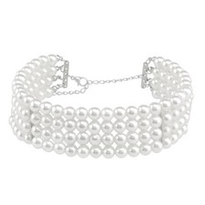 Multi Strand Beaded Choker Necklace Trendy Women Pearl White Statement Necklace