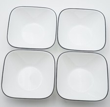 Corning Corelle Vitrelle Gray Trim Square Soup/Cereal Bowls Set of 4