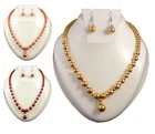GRADUATED GLASS NECKLACE WITH MATCHNG EARRINGS, RED, RUST & TOPAZ