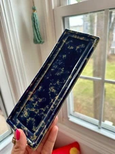 Antique Blue White Spongeware Rectangle Tray Bennington Pottery *Signed* Vintage