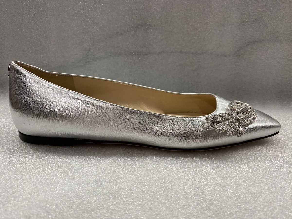 jimmy choo mirele flat サイズ37 Jimmy Choo Mirele Flats Silver Napa Leather w/ Crystal Wings
