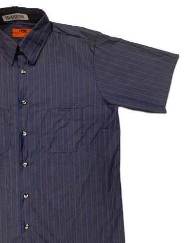 Camisa de trabajo Red Kap a rayas industriales 2 bolsillos uniforme de trabajo popelín azul marino/gris - Imagen 7 de 45